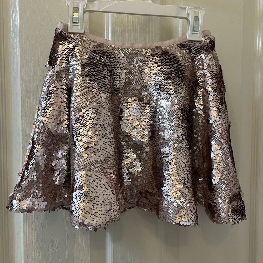 Mini Boden Sequin Polka Dot Skirt Lined Pink Champagne Girls Size 9-10